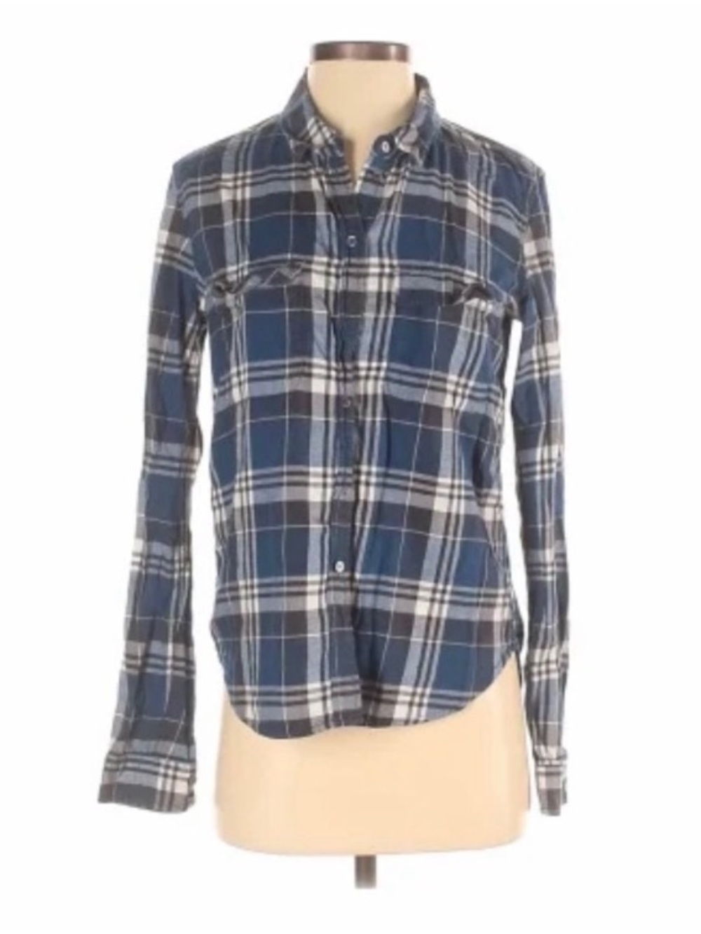 PAIGE Blue and White Plaid Button-Down Shirt